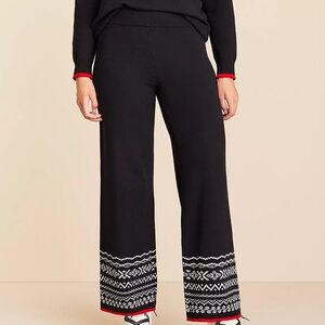 Lou & Grey Fair Isle Wide Leg Sweater Knit Pants Size Large Black Apres Ski